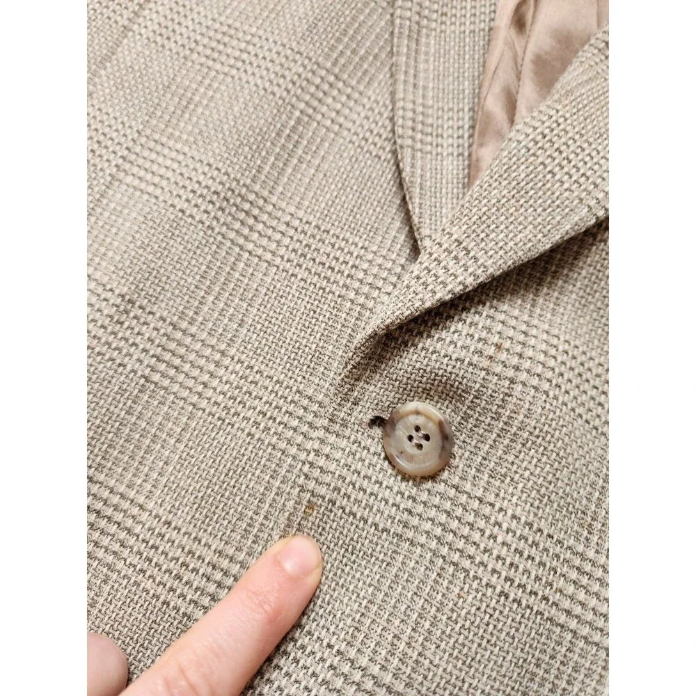 Alan Flusser Wool Linen Blend Tweed Double Breasted Blazer Beige Lined Mens 43T
